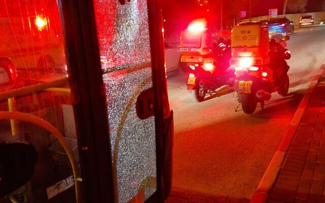 The scene of a bus firebombing in East Jerusalem on January 18, 2022. (United Hatzalah)