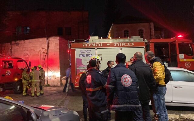 The scene of a deadly fire in Jerusalem, on January 29, 2022. (Magen David Adom) The scene of a deadly fire in Jerusalem, on January 29, 2022. (Magen David Adom)