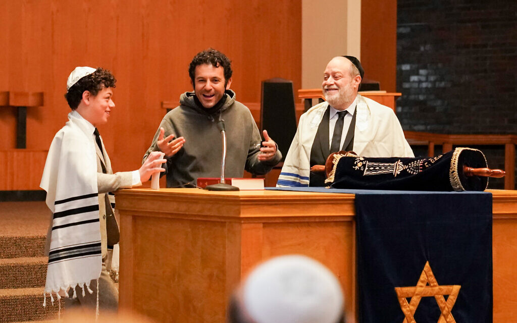 From left: Julian Lerner as Brad Hitman, executive producer and co-director Fred Savage, and Adam Drescher on the set of 'The Wonder Years' reboot, shooting the 'Brad Mitzvah' episode. (ABC/Eliza Morse)