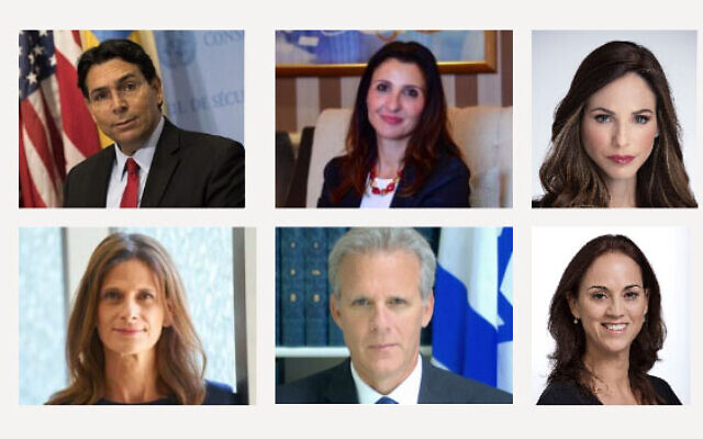 The candidates vying to become the next Jewish Agency head, clockwise from upper left - Danny Danon, Fleur Hassan-Nahoum, Omer Yankelevich, Michal Cotler-Wunsh, Michael Oren, Ruth Calderon (Courtesy)