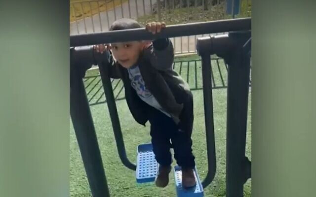 Ammar Hujayrat, 4, in the playground at Bir al-Maksur on January 6, 2022, shortly before he was fatally hit by errant gunfire (Youtube screenshot)