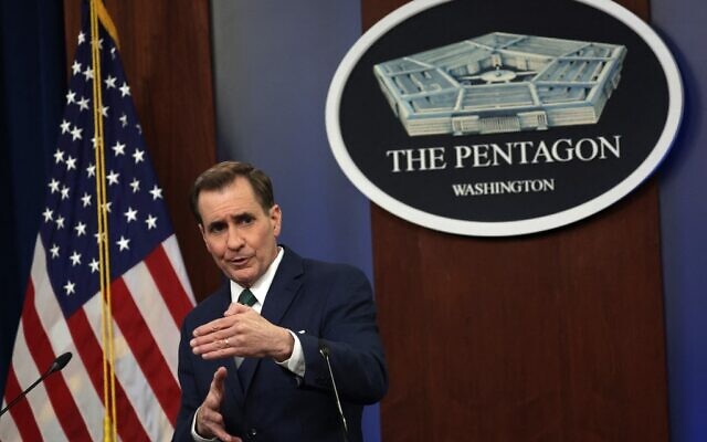 Pentagon Press Secretary John Kirby conducts a news briefing at the Pentagon February 25, 2022 in Arlington, Virginia. (ALEX WONG/Getty Images via AFP)