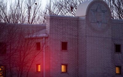 A view of the Congregation Beth Israel synagogue in Colleyville, Texas, on January 17, 2022. (Emil Lippe/Getty Images via JTA)