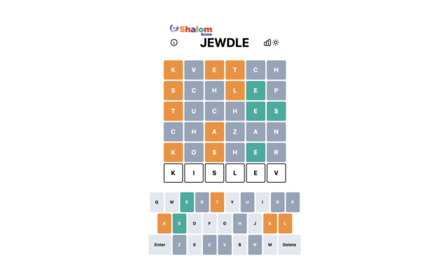 A photo of the Jewdle word board. (Screenshot via JTA)