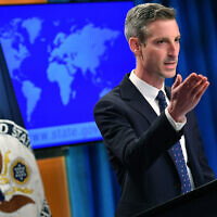 US State Department spokesperson Ned Price speaks during a briefing at the State Department in Washington, DC, on January 31, 2022. (Mandel Ngan/Pool via AP