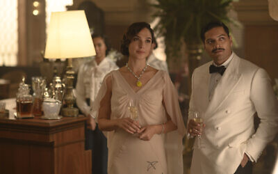 Gal Gadot, left, and Ali Fazal in a scene from 'Death on the Nile.' (Rob Youngson/ 20th Century Studios via AP)
