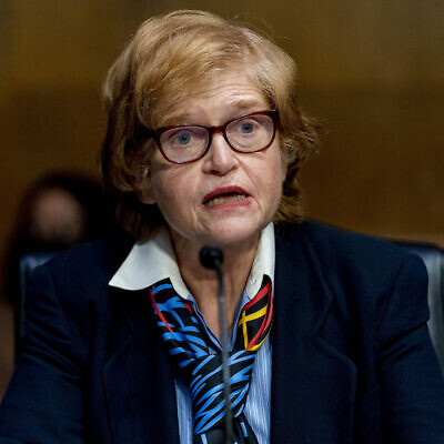 Deborah Lipstadt, nominated to be the US special envoy to monitor and combat antisemitism, with the rank of ambassador, speaks during her Senate Foreign Relations nomination hearing on Capitol Hill in Washington, February 8, 2022. (AP Photo/Andrew Harnik)