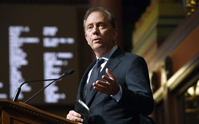 Connecticut Gov. Ned Lamont delivers the State of the State address during opening session at the State Capitol, on Wednesday, February 9, 2022, in Hartford, CT. (AP/Jessica Hill)