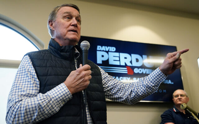 Republican candidate for Georgia governor former Sen. David Perdue arrives to speak at a campaign stop at the Covington airport Wednesday, Feb. 2, 2022 (AP Photo/John Bazemore, File)