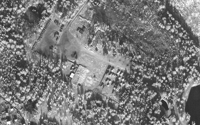 This February 16, 2022 satellite image provided by Maxar Technologies shows a view of troops and equipment remain in Brestsky training area, Belarus. (Satellite image ©2022 Maxar Technologies via AP)