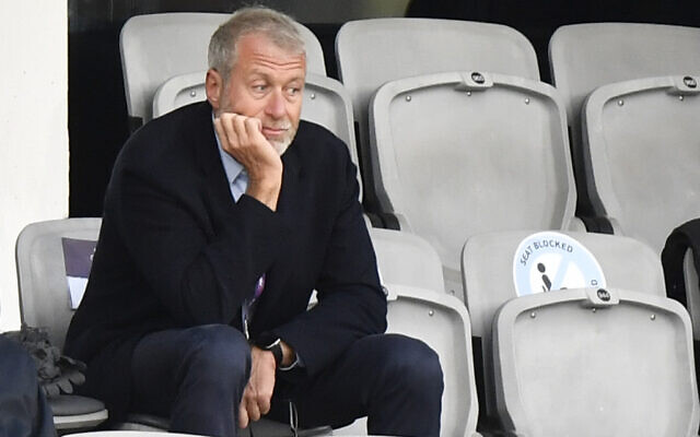 Chelsea soccer club owner Roman Abramovich attends the UEFA Women's Champions League final soccer match in Gothenburg, Sweden on May 16, 2021. (Martin Meissner/AP)