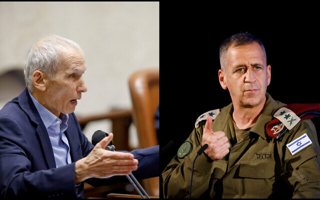 Public Security Minister Omer Barlev (L) speaks during a plenum session in the assembly hall of the Knesset, January 31, 2022. IDF Chief of Staff Aviv Kohavi (R) speaks during a ceremony in Jerusalem, November 29, 2021. (Olivier Fitoussi/Flash90)