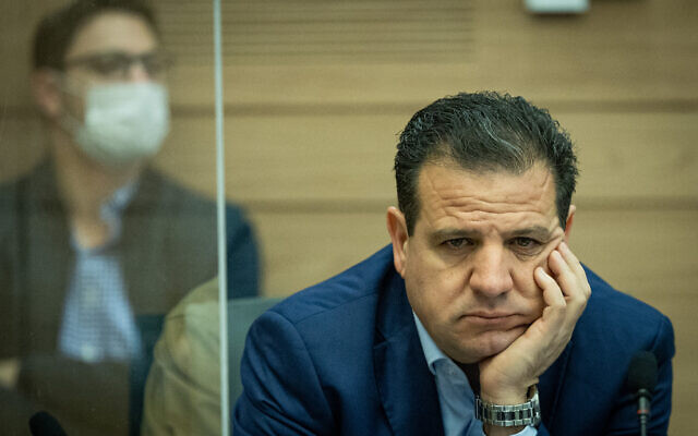Joint List party chairman MK Ayman Odeh attends an Internal Security Committee meeting at the Knesset, in Jerusalem on December 13, 2021. (Yonatan Sindel/ Flash90)