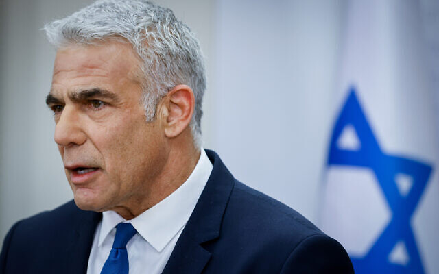 Foreign minister Yair Lapid speaks during a faction meeting at the Knesset, the Israeli parliament in Jerusalem, on January 24, 2022. (Oliver Fitoussi/Flash90)