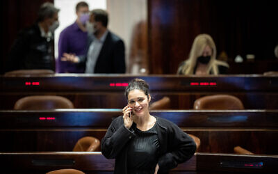 Labor MK Emilie Moatti in the Knesset, on February 7, 2022. (Yonatan Sindel/Flash90)