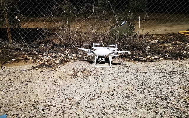 In this image released by the military on February 17, 2022, a drone belonging to Lebanon's Hezbollah terror group is seen after being downed by troops on the border with Lebanon. (Israel Defense Forces)