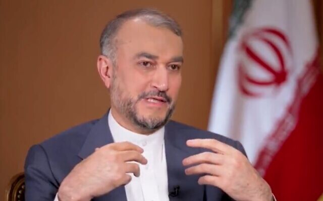 Screen capture from video of Iran's Foreign Minister Hossein Amir-Abdollahian during an interview with CNN's Christiane Amanpour, on Febraury 20, 2022. (Twitter)