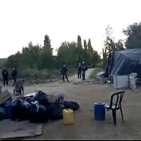 Screen capture from video allegedly showing secuirty forces at the illegal Homesh outpost, February 9, 2022. (Twitter)