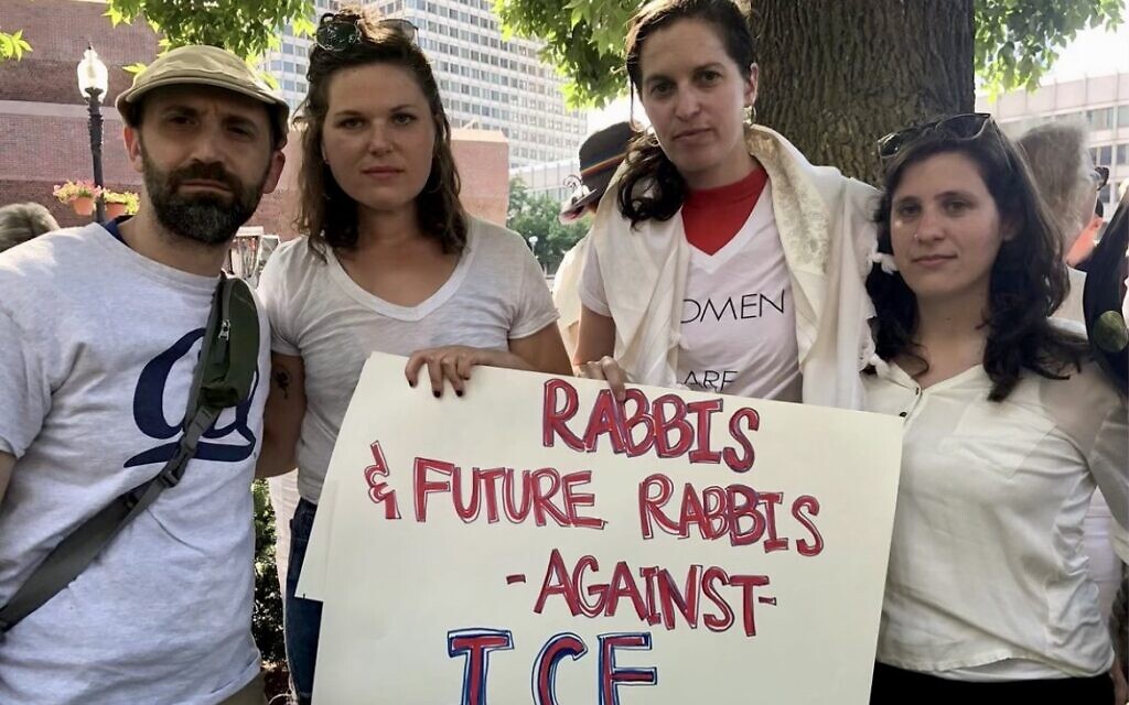 Rabbi Rebecca Hornstein, second from left, at a 2019 rally against the Trump administration's immigration policies. (Courtesy)