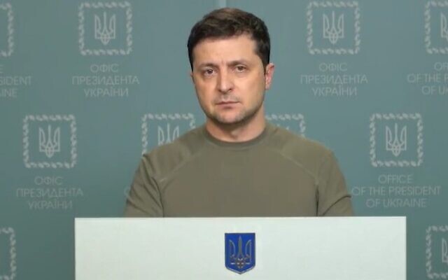 Volodymyr Zelensky gives a video address to the nation after midnight February 25, 2022, a day after Russia invaded (Screencapture/Twitter)