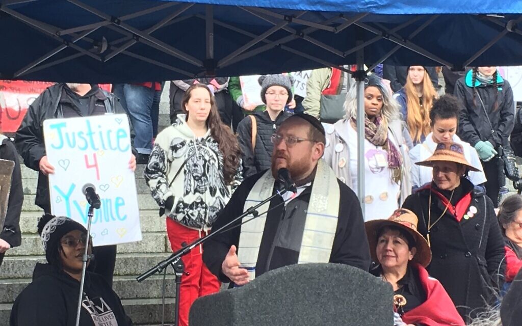 Rabbi Seth Goldstein of Temple Beth Hatfiloh in Olympia, Washington, at a Women's March in this undated photo. (Courtesy)
