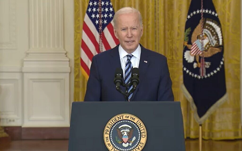 US President Joe Biden addresses the nation about Russia's invasion of Ukraine, on February 24, 2022. (Twitter screenshot)