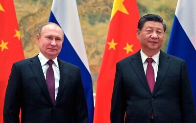 Chinese President Xi Jinping (right) and Russian President Vladimir Putin prior to their talks in Beijing, China, on February 4, 2022. (Alexei Druzhinin/Sputnik, Kremlin Pool Photo via AP)