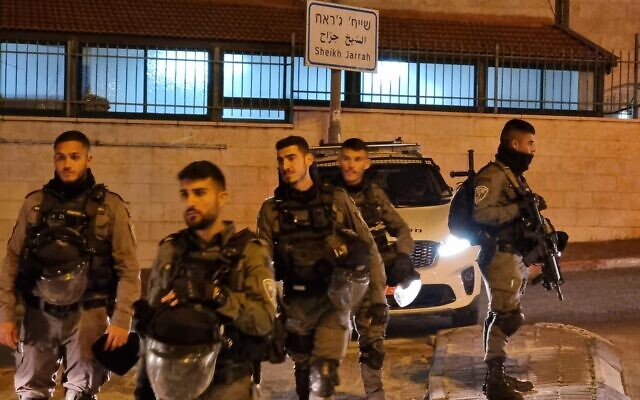 Police officers in the East Jerusalem neighborhood of Sheikh Jarrah, February 13, 2022. (Israel Police)