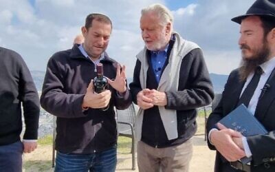 Actor Jon Voight visits Jewish settlements in the West Bank on February 16, 2022. (Samaria Regional Council)