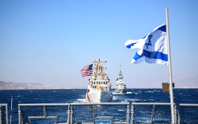 Israeli and American ships sail in the Red Sea during a US-led naval exercise, IMX, in February 2022. (Israel Defense Forces)
