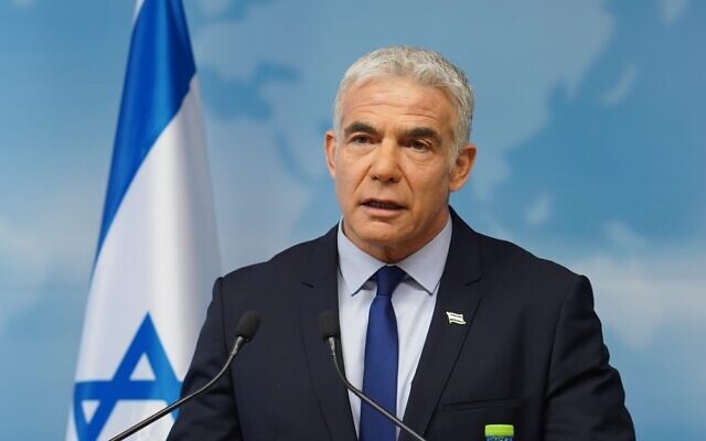 Foreign Minister Yair Lapid condemns Russia's invasion of Ukraine, February 24, 2022 (Niv Musman/GPO)