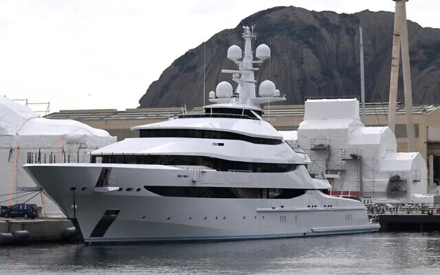 A picture taken on March 3, 2022, in a shipyard of La Ciotat, near Marseille, southern France, shows a yacht, Amore Vero, owned by a company linked to Igor Sechin, chief executive of Russian energy giant Rosneft. (Nicolas Tucat/AFP)
