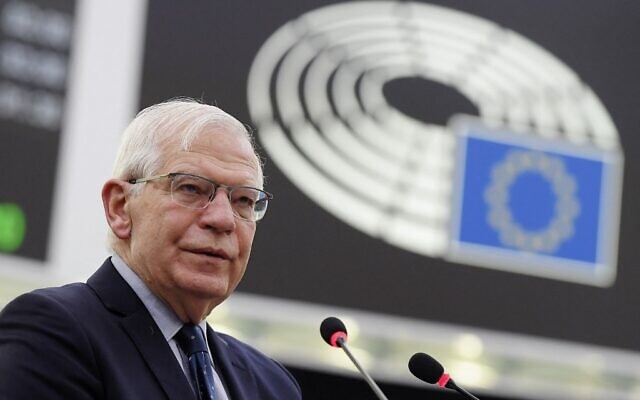 European Union Foreign Policy chief Josep Borrell speaks during a debate on Foreign interference in all democratic processes in the European Union, including disinformation, during a plenary session at the European Parliament in Strasbourg, eastern France on March 8, 2022. (Frederick FLORIN / AFP)