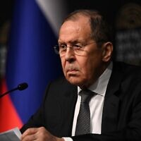 Russian Foreign Minister Sergei Lavrov looks on as he gives a press conference after meeting Ukraine's Foreign Minister for talks in Antalya, on March 10, 2022. (Ozan Kose/AFP)