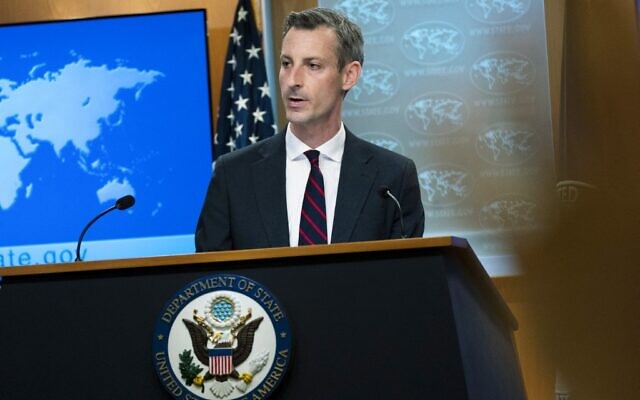 US State Department spokesman Ned Price speaks during a news conference at the State Department, March 10, 2022, in Washington, DC. (Manuel Balce Ceneta / POOL / AFP)