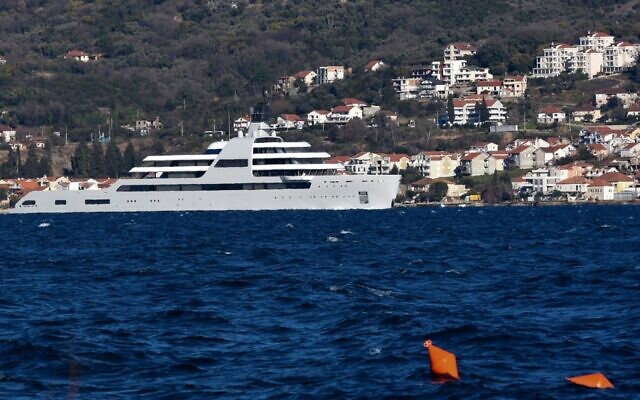 Superyacht Solaris, owned by the Russian oligarch Roman Abramovich, which is under UK sanctions, sails towards the luxury yacht marina Porto Montenegro, near Montenegrin city of Tivat, on the Adriatic coast, on March 12, 2022. (SAVO PRELEVIC / AFP)