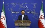 Iran's foreign ministry spokesman Saeed Khatibzadeh speaks during a press conference in Tehran, March 14, 2022. (AFP)