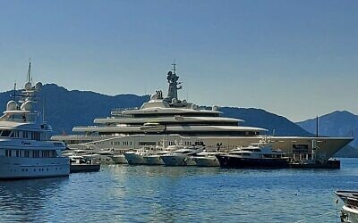 Luxury yacht 'Eclipse' belonging to Russian oligarch Roman Abramovich, is docked at the Aegean coastal resort of Marmaris, district of Mugla, on March 22, 2022 (Fatih Cetin/AFP)