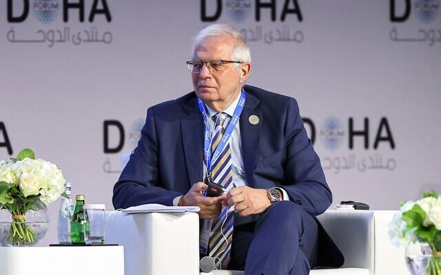 EU High Representative for Foreign Affairs and Security Policy Josep Borrell attends a plenary session titled 'Transforming for a New Era,' during the Doha Forum in Qatar's capital, on March 26, 2022. (Karim Jaafar/AFP)