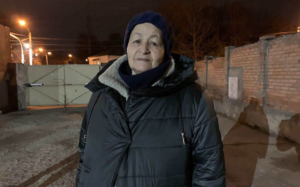 Ludmilla Zibulka prepares to board a bus in Vinnytsia, Ukraine, arranged by Christians for Israel to take her to Moldova, March 7, 2022. (Courtesy of Christians for Israel/ via JTA)