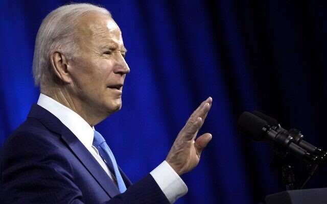US President Joe Biden speaks at the National League of Cities Congressional City Conference on March 14, 2022, in Washington. (Drew Angerer/Getty Images/AFP)