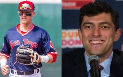 Brett Netzer, left, has been released by the Boston Red Sox after an offensive social media tirade attacking team executive Chaim Bloom. (Getty Images)