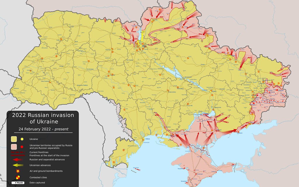 Map of the Russian invasion of Ukraine, as of March 6, 2022. (Viewsridge/Wikipedia commons)