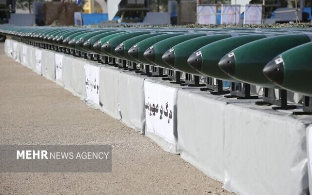 A photo published by Iran's Mehr news agency shows new unmanned underwater vehicles unveiled by the Revolutionary Guard on Tuesday March 15, 2022.