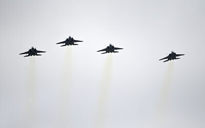 Illustrative: F-15 fighter jets with the 125th Fighter Wing of the Florida Air National Guard perform a flyover on February 14, 2020, in Deland, Florida. (AP Photo/Phelan M. Ebenhack)