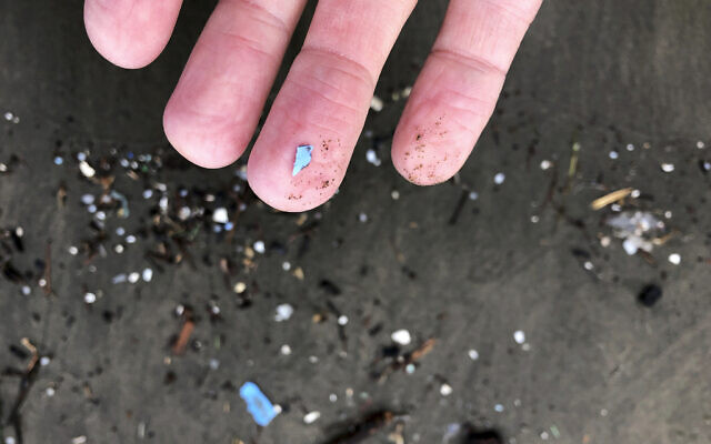 This illustrative photo from January 19, 2020, shows microplastic debris that has washed up at Depoe Bay, Oregon. (AP Photo/Andrew Selsky)
