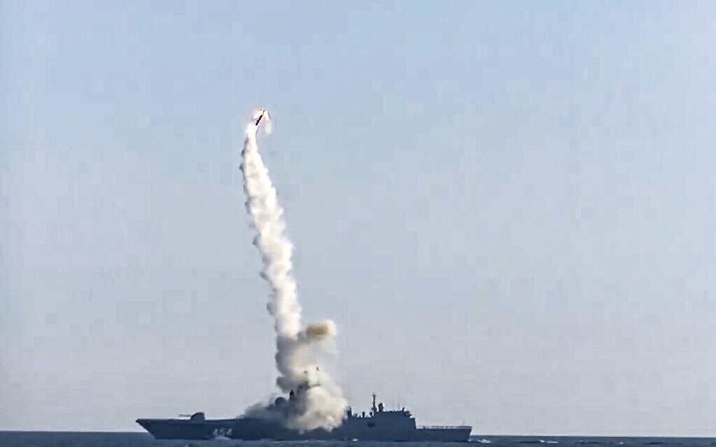 In this photo taken from video distributed by Russian Defense Ministry Press Service, a new Zircon hypersonic cruise missile is launched by the frigate Admiral Gorshkov of the Russian navy from the White Sea, in the north of Russia, on July 19, 2021. (Russian Defense Ministry Press Service via AP, File)