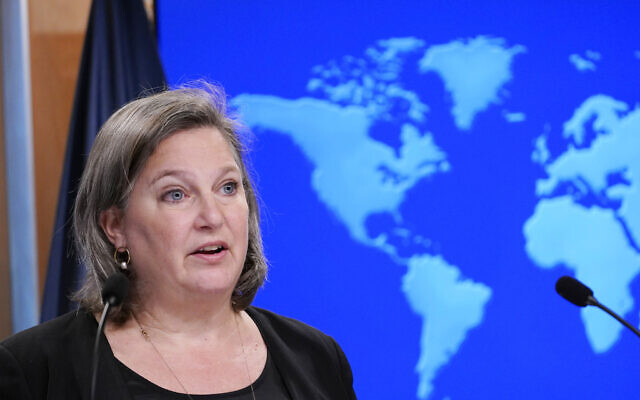 State Department Under Secretary for Public Affairs Victoria J. Nuland speaks during a briefing at the State Department in Washington, Jan. 27, 2022. (AP Photo/Susan Walsh, Pool, File)