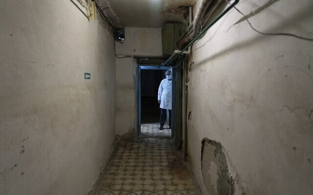A doctor in the basement of a hospital in Kharkiv, Ukraine, Jan. 28, 2022 (AP Photo/Mstyslav Chernov)