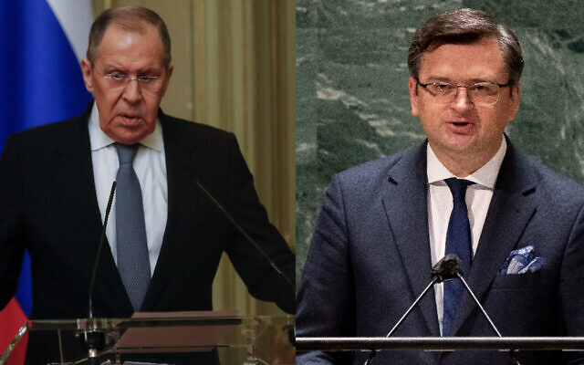 Russian Foreign Minister Sergey Lavrov (left) and Ukraine Foreign Minister Dmytro Kuleba. (Composite/AP)